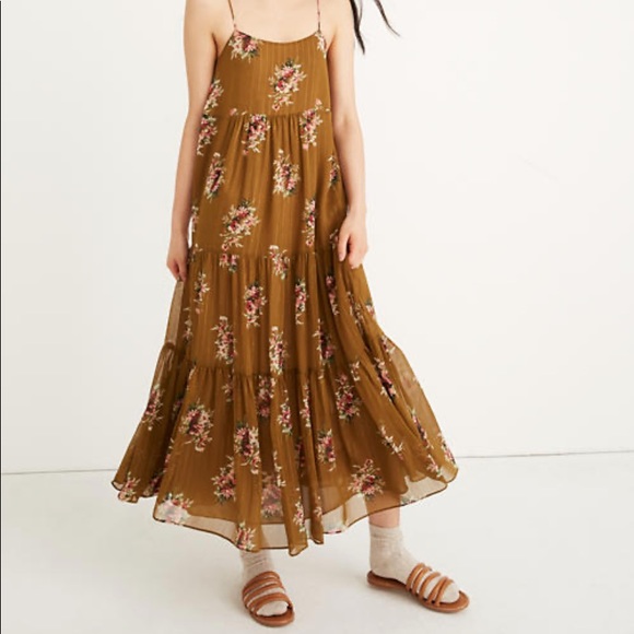 cami tier midi dress in metallic classic corsage